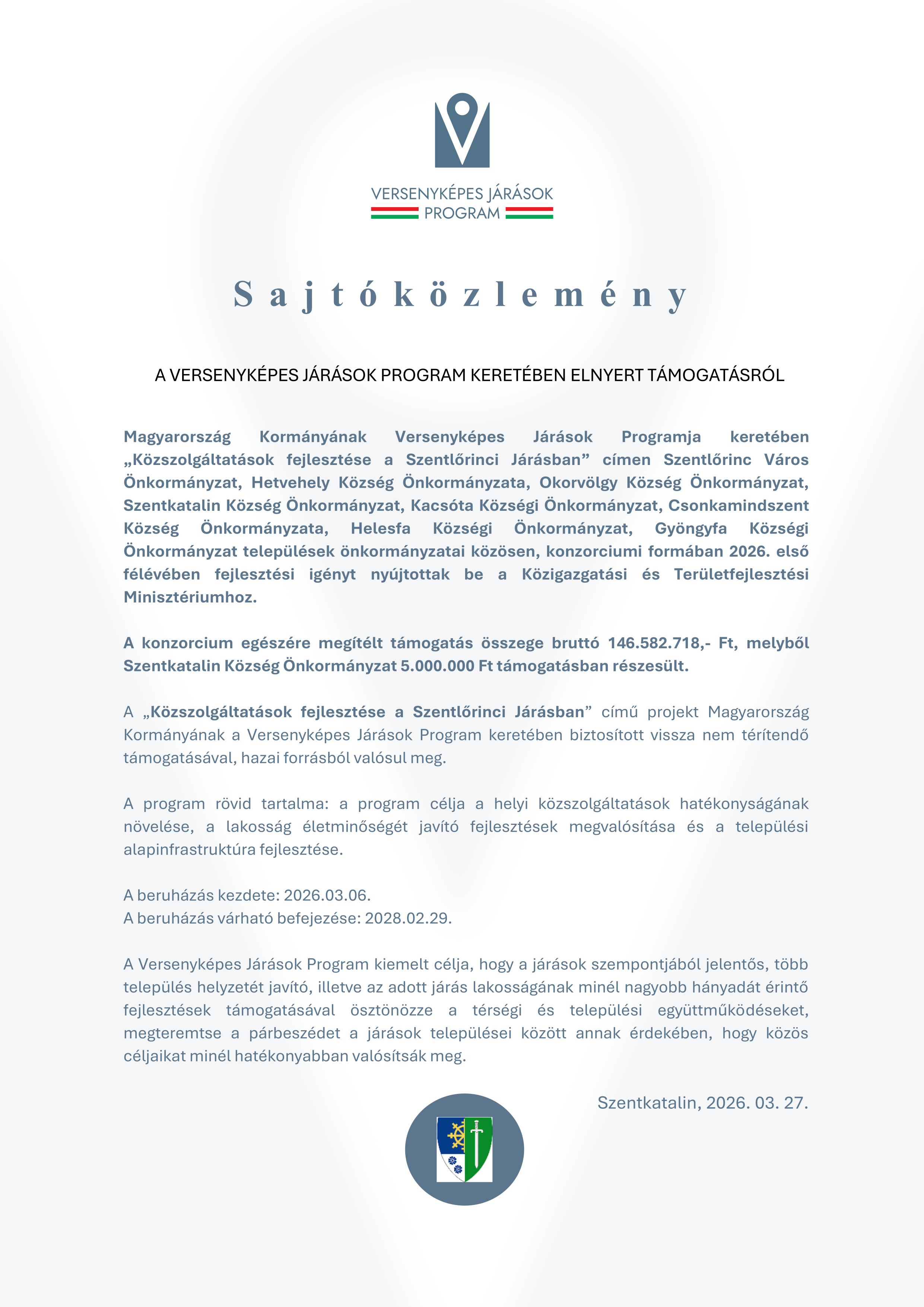 Sajtóközlemény Hetvehely VJP2